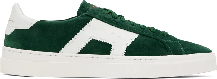 Santoni Green & White Double Buckle Sneakers