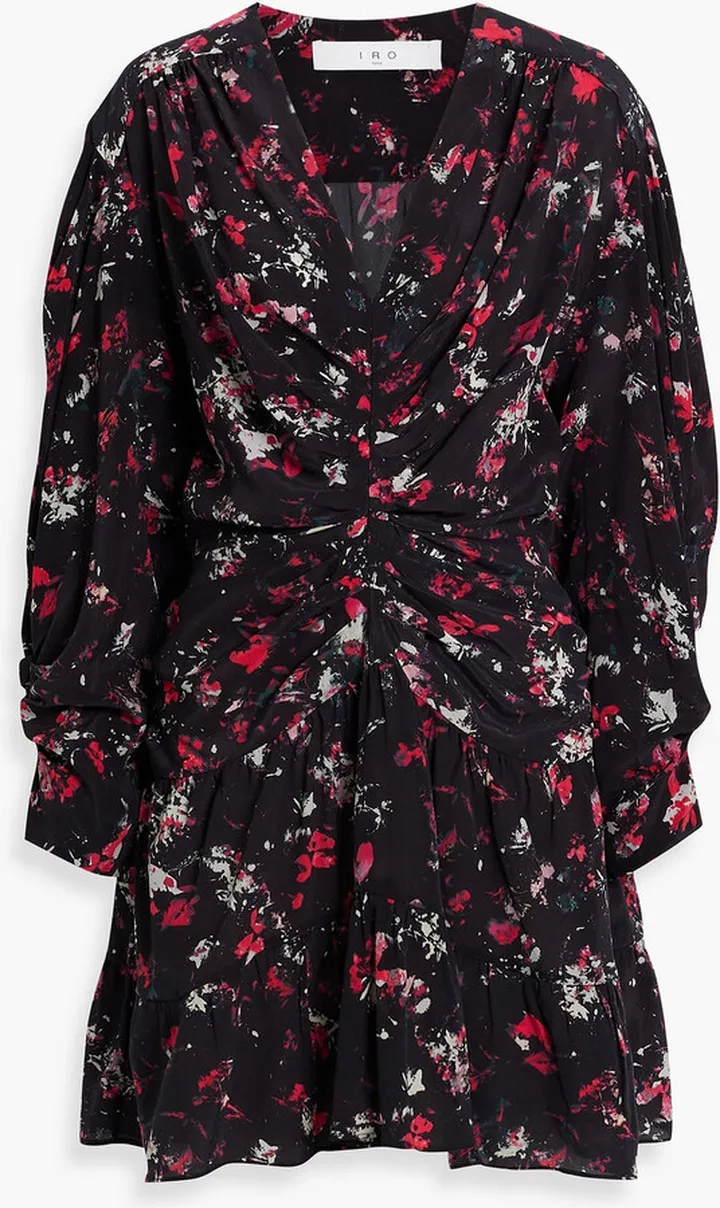 Diplo ruched printed Lyocell and silk-blend mini dress