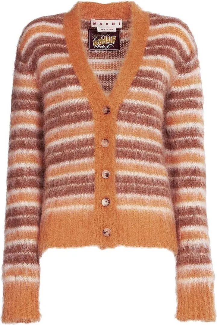 V-neck striped mohair cardigan