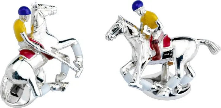 Deakin & Francis - Deakin & Francis Sterling Silver Polo Rider & Pony Enamel Cufflinks