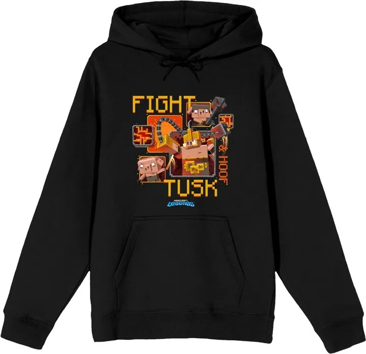 Minecraft Legends Fight Tusk Hoof Long Sleeve Black Adult Hooded Sweatshirt-Small