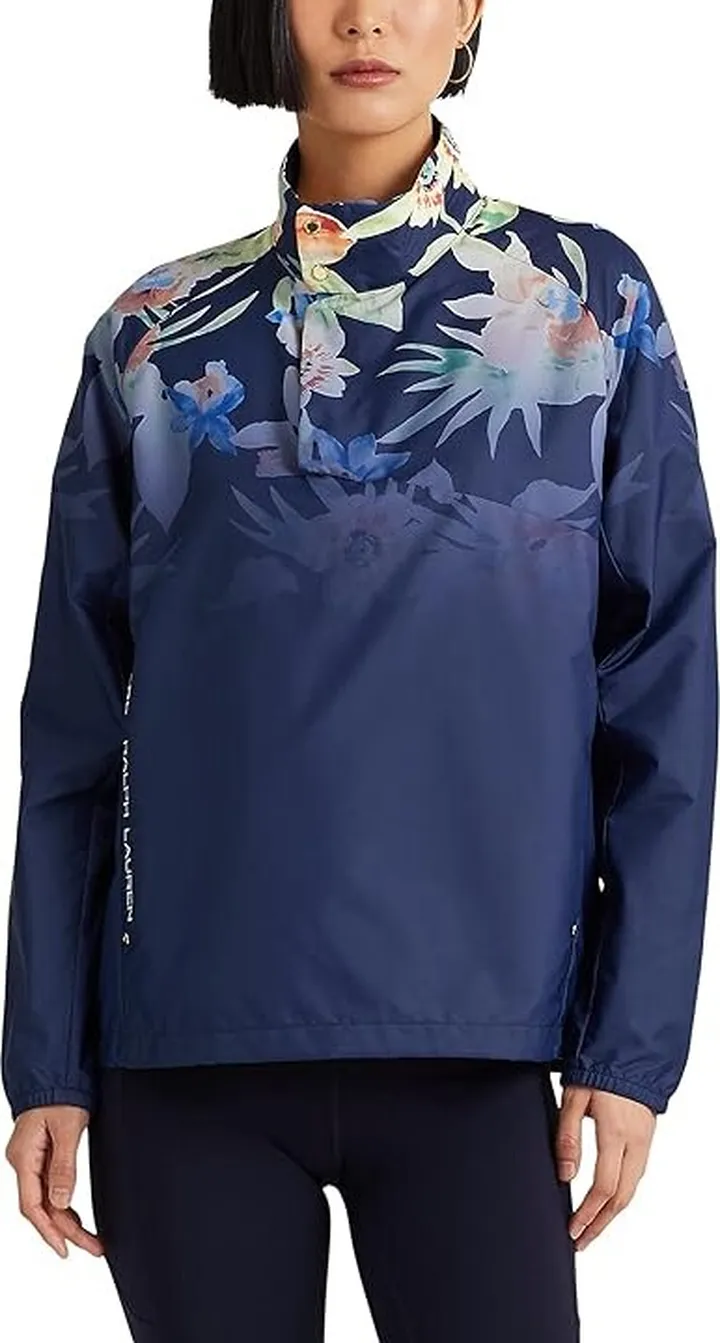 LAUREN Ralph Lauren Floral Turtleneck Pullover (Navy Multi) Women's Clothing