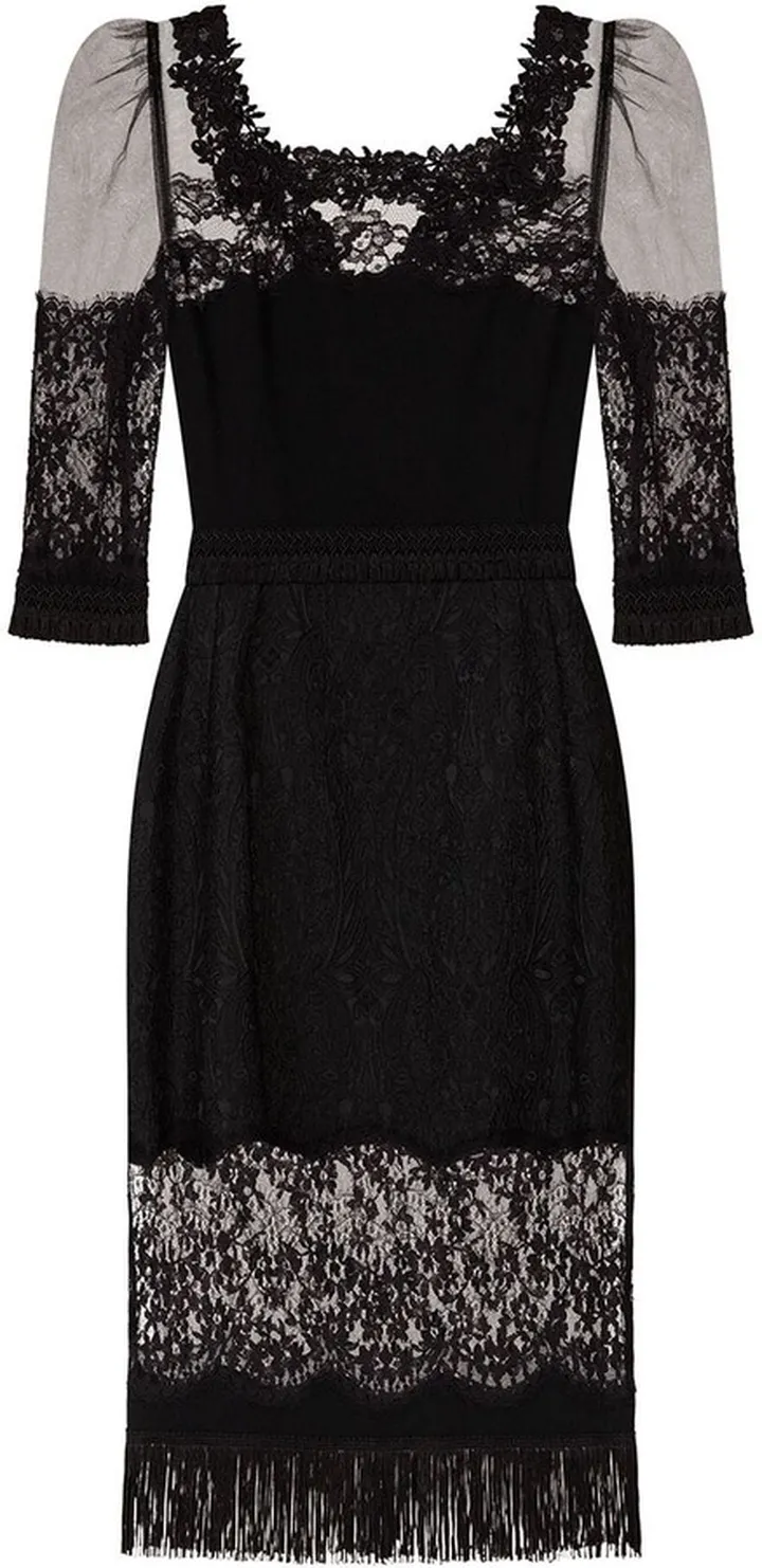 Lace-Panel Square-Neck Dress