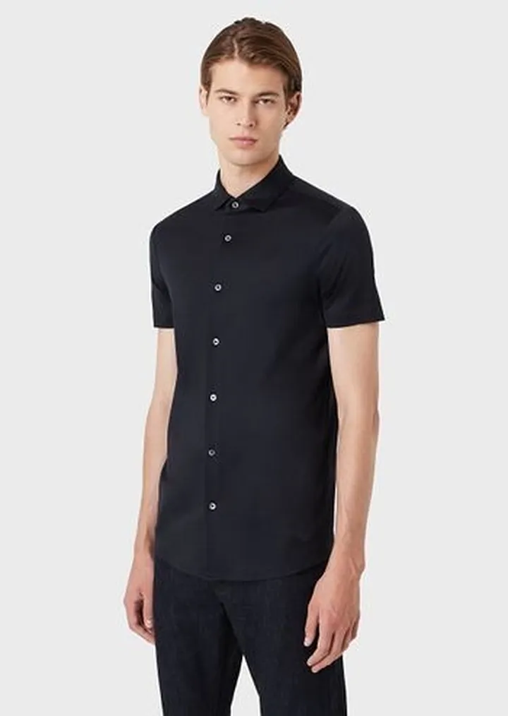 Short-sleeved Tencel jersey blend shirt