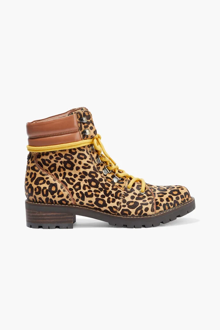 Tamia leather-trimmed leopard-print calf hair ankle boots