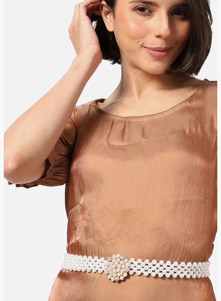 Casual Solid Pearl Waist Belt For Women