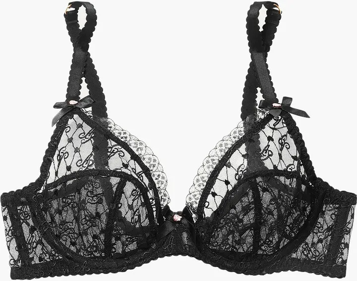 Dorotia lace-trimmed embroidered stretch-tulle underwired bra