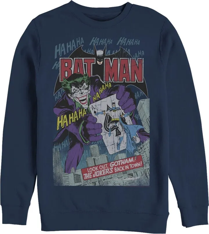 Men's Batman Joker Vintage Card Sweatshirt - Navy Blue - Medium