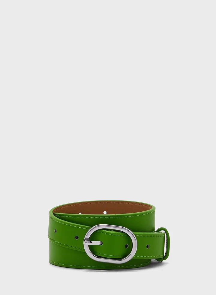 Oval Buckle Slim Belt