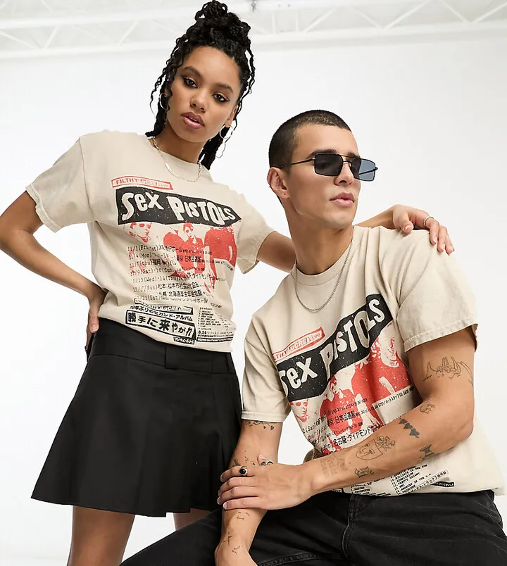 Reclaimed Vintage unisex Sex Pistols licensed t-shirt in stone
