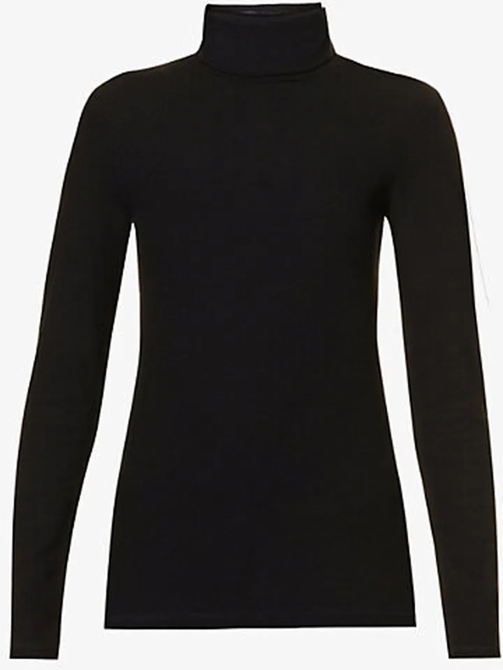 arc Opolo Womens Black Ribbed Turtleneck Stretch-knit top