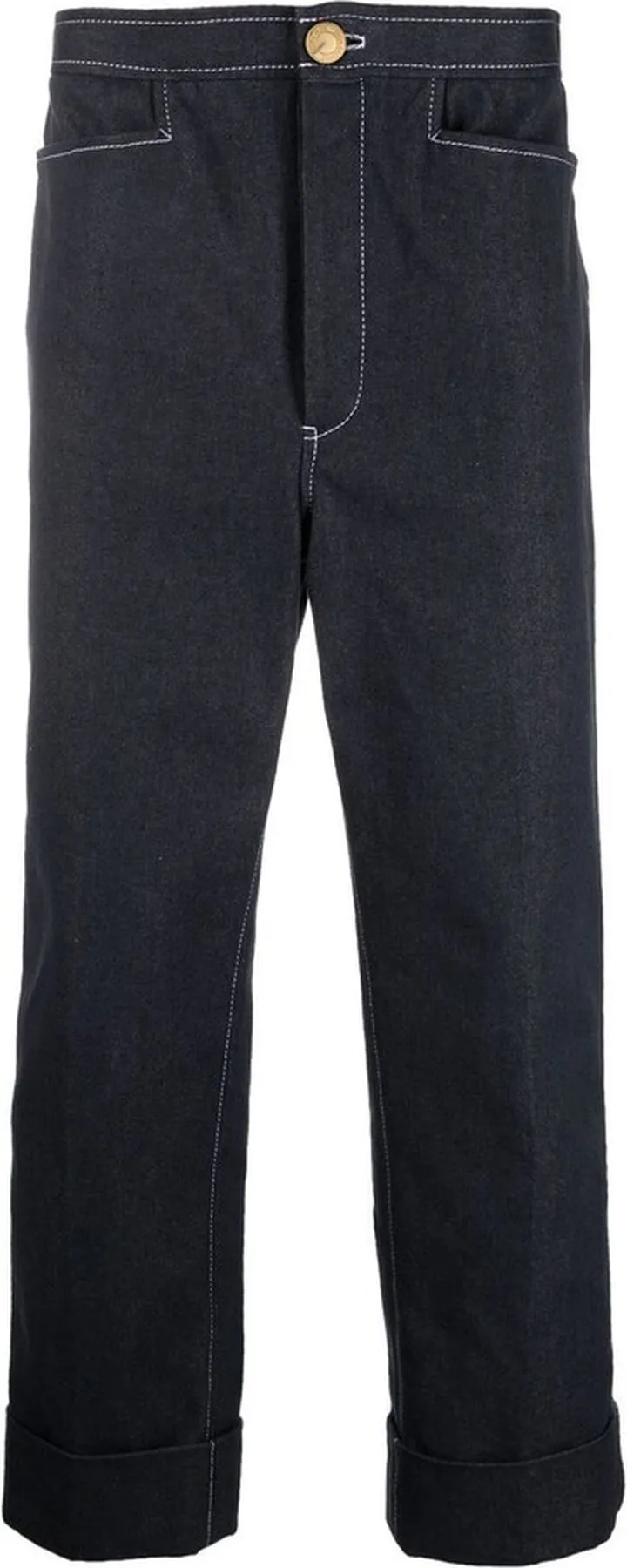 Turn-Up Hem Straight-Leg Trousers