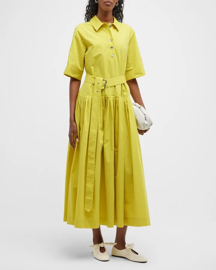 Half Placket Belted Shirtdress