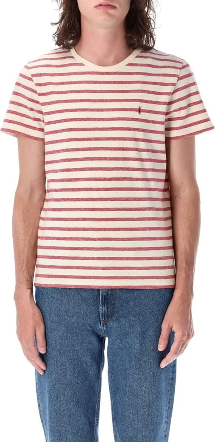 Saint Laurent Logo Detailed Striped T-Shirt