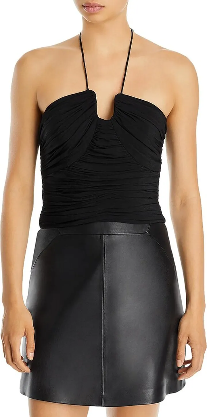 Womens Ruched Hidden Side Zipper Halter Top