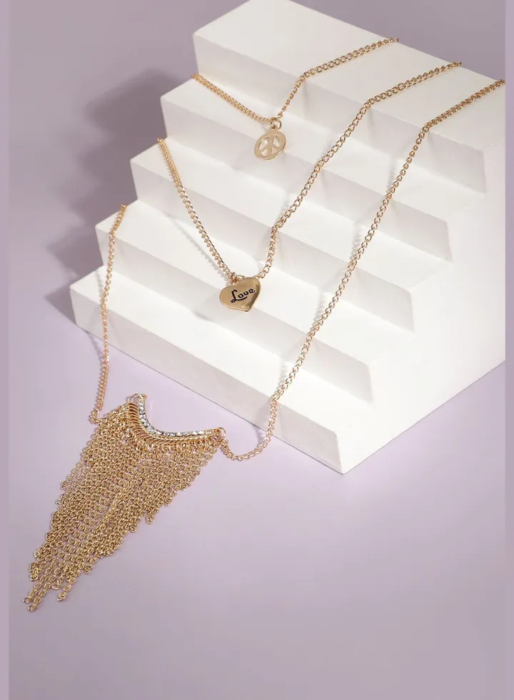 Set of 3 Gold Plated Designer Stone Party Necklace For Women