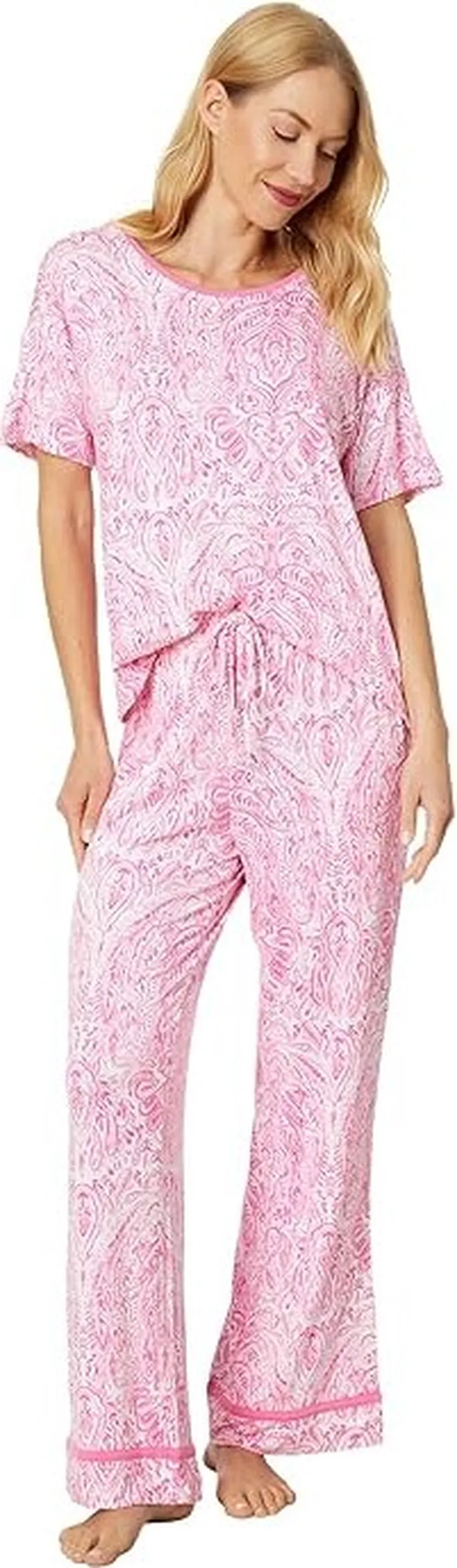Tommy Bahama Short Sleeve Cropped PJ Set (Pink Paisley) Women's Pajama Sets