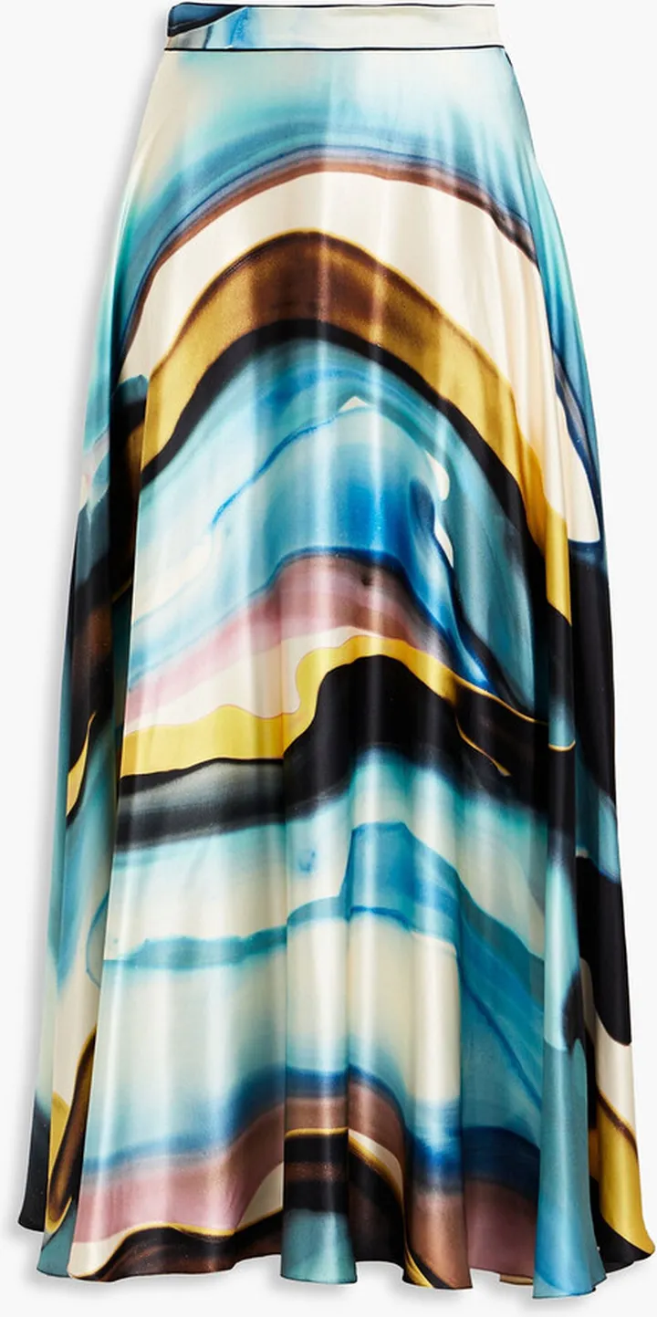 Printed silk-satin midi skirt