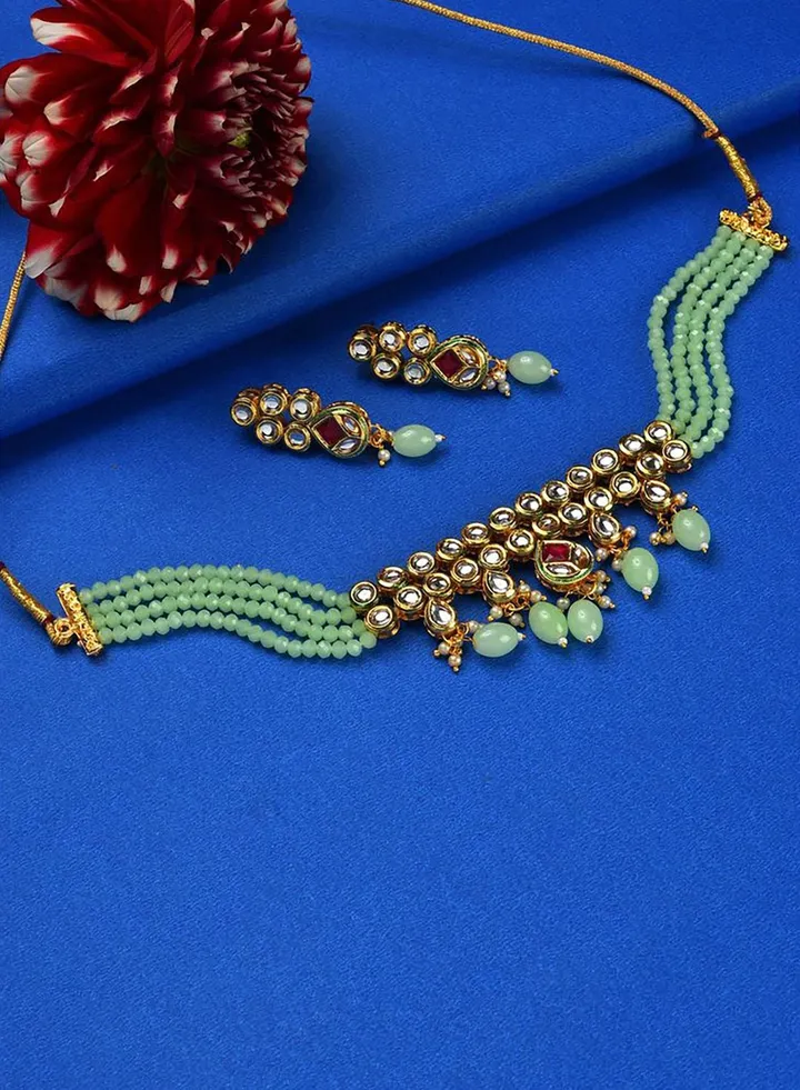 Kundan Beads Gold Plated Necklace Set