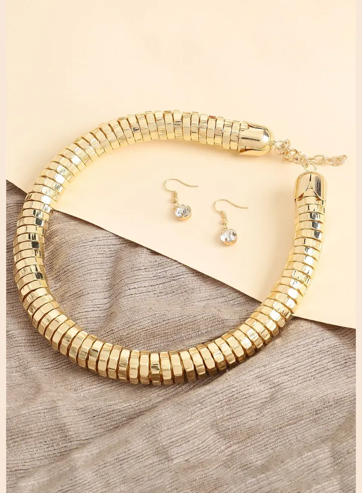 Gold Plated Designer Party Necklace and Earring Set For Women