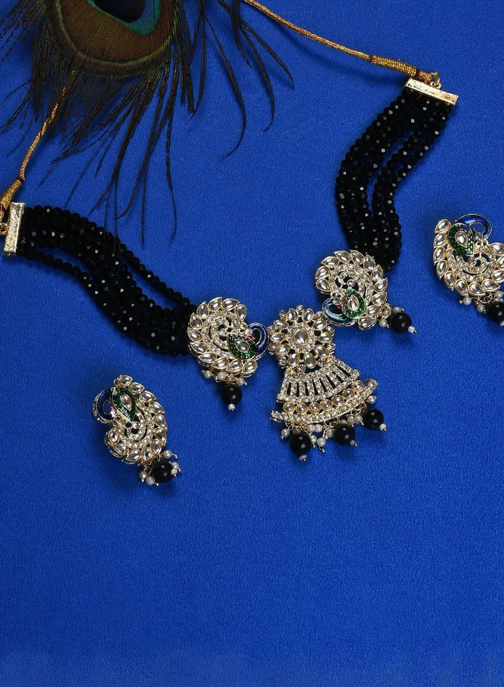 Silver Plated Designer Stone Beaded Necklace and Earrings Set