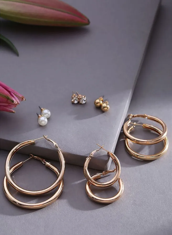 Pack of 3 Gold Plated Trendy Earrings