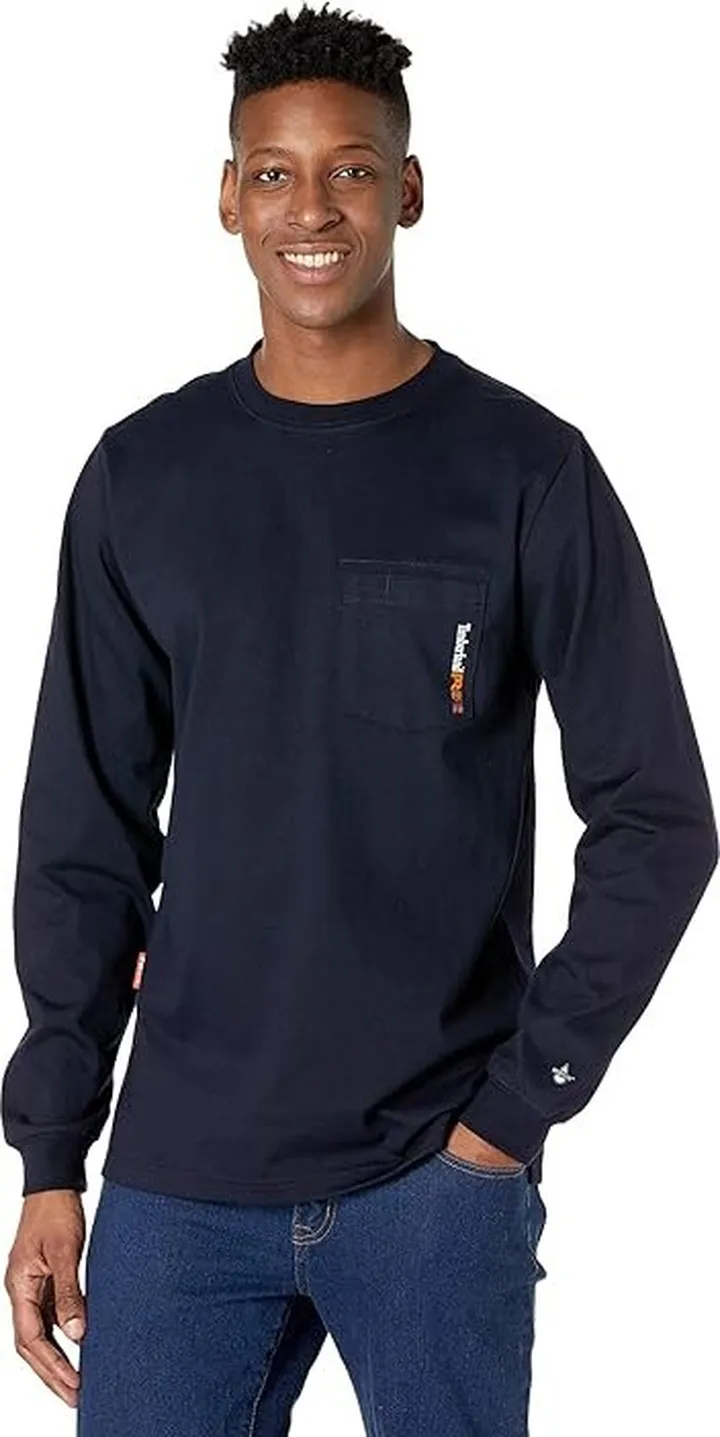 Timberland PRO FR Cotton Core Long Sleeve Pocket T-Shirt with Logo (Navy) Men's Clothing