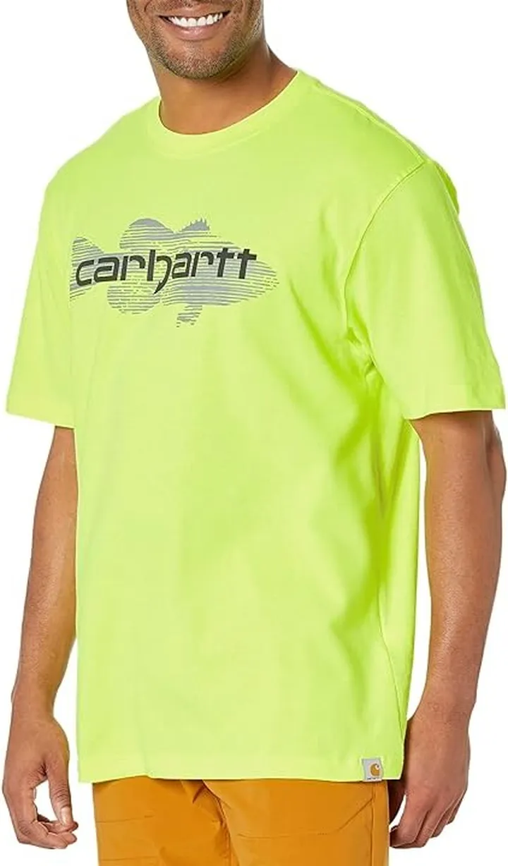 Carhartt Loose Fit Heavyweight Short Sleeve Fish Graphic T-Shirt (Brite Lime) Men's Clothing
