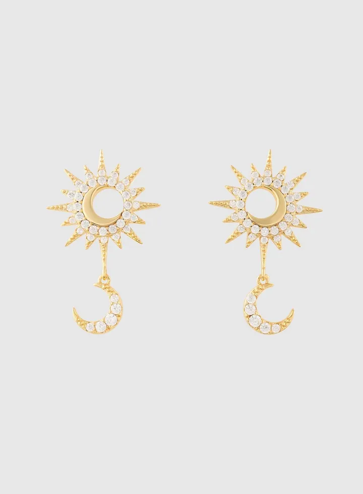 Sunlit Crescent Gold Drop Earrings