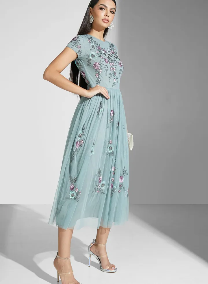 Shouq Embroidered Fit And Flare Dress
