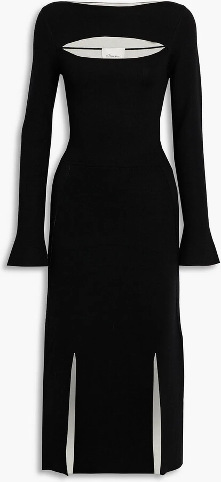 Cutout wool-blend midi dress