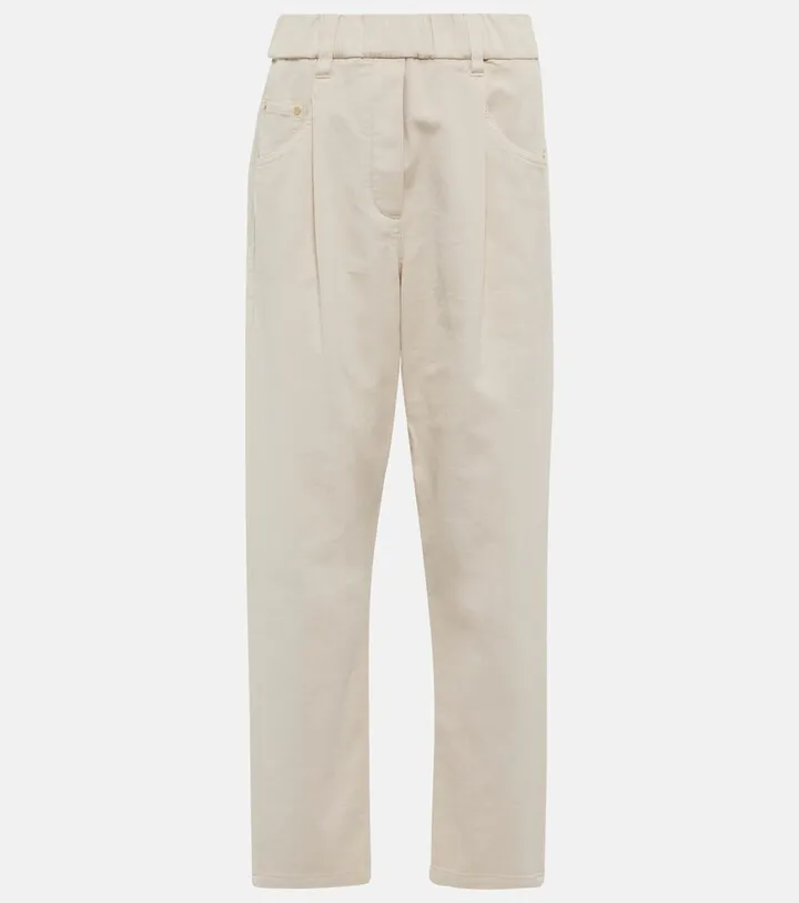 Mid-rise cotton straight pants