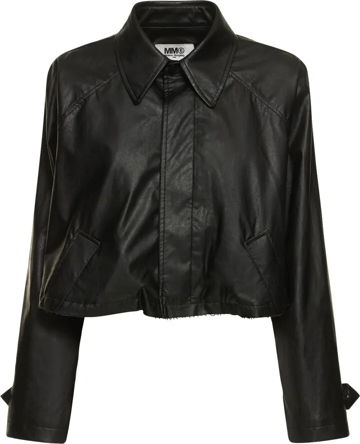 Coated viscose short trench jacket