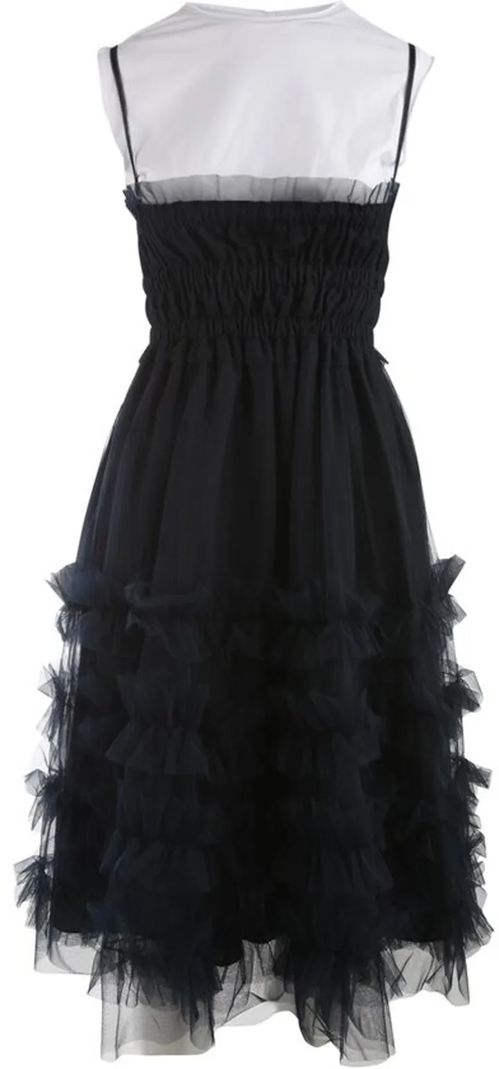 P.A.R.O.S.H. Square Neck Ruffled Tulle Midi Dress