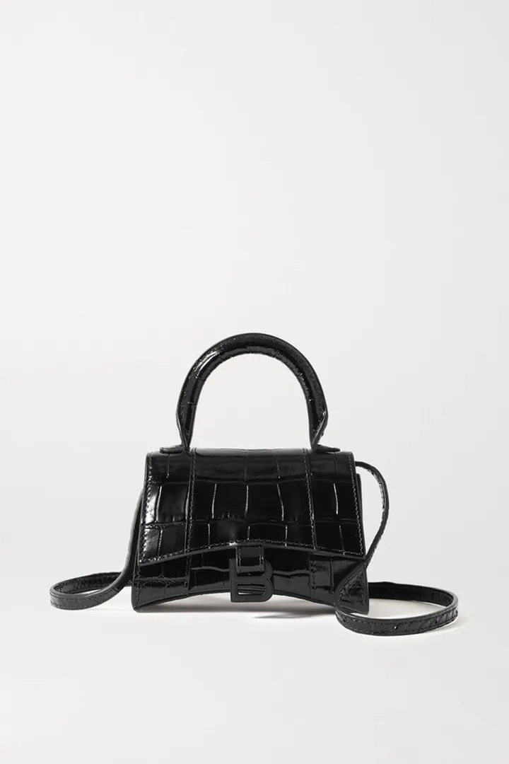 Balenciaga - Hourglass Nano Croc-effect Leather Tote - Black