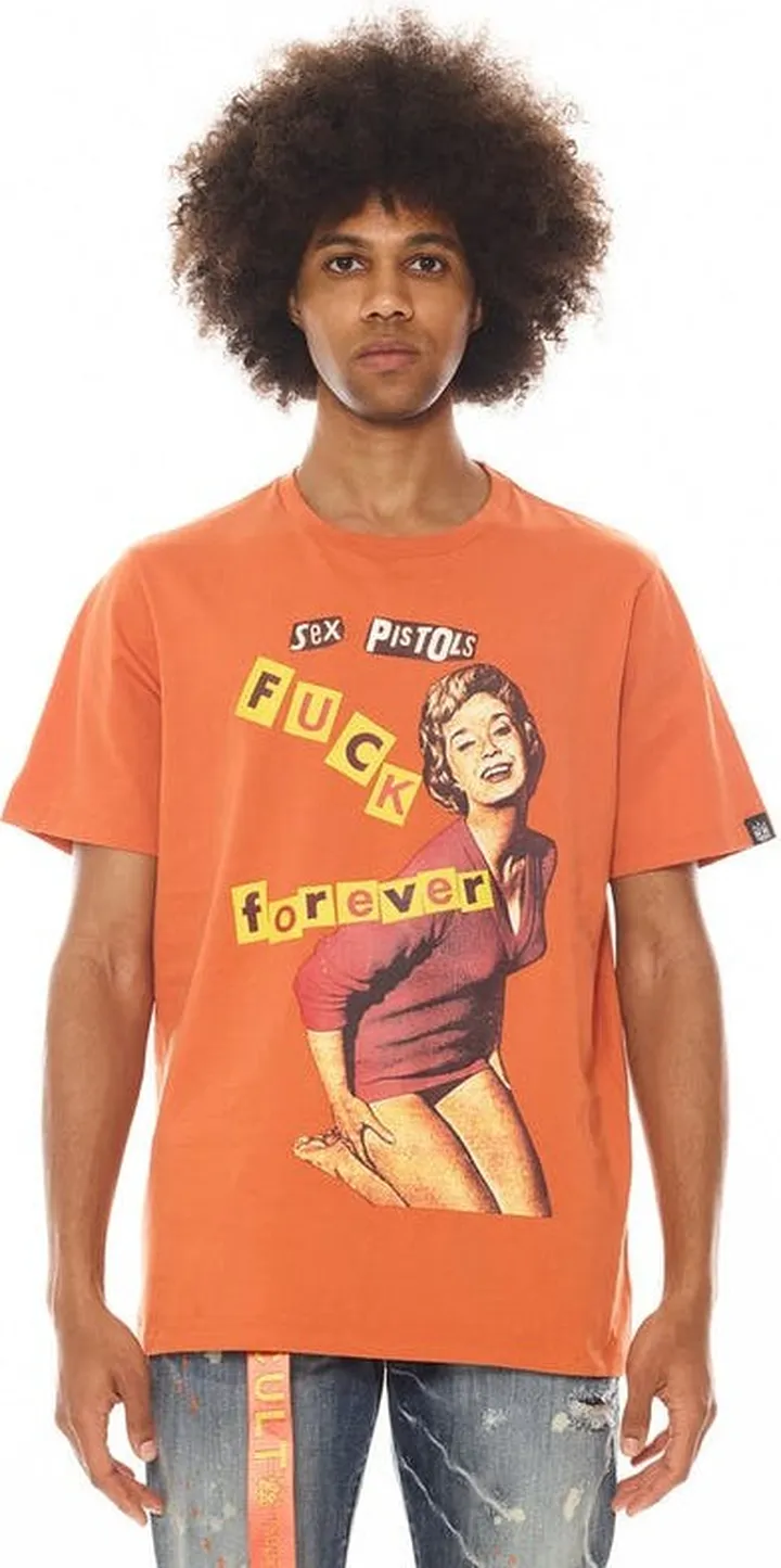 Cult of Individuality Short Sleeve Crew Neck Tee "F**k Forever" "Sex Pistols" In Arabesque - Orange