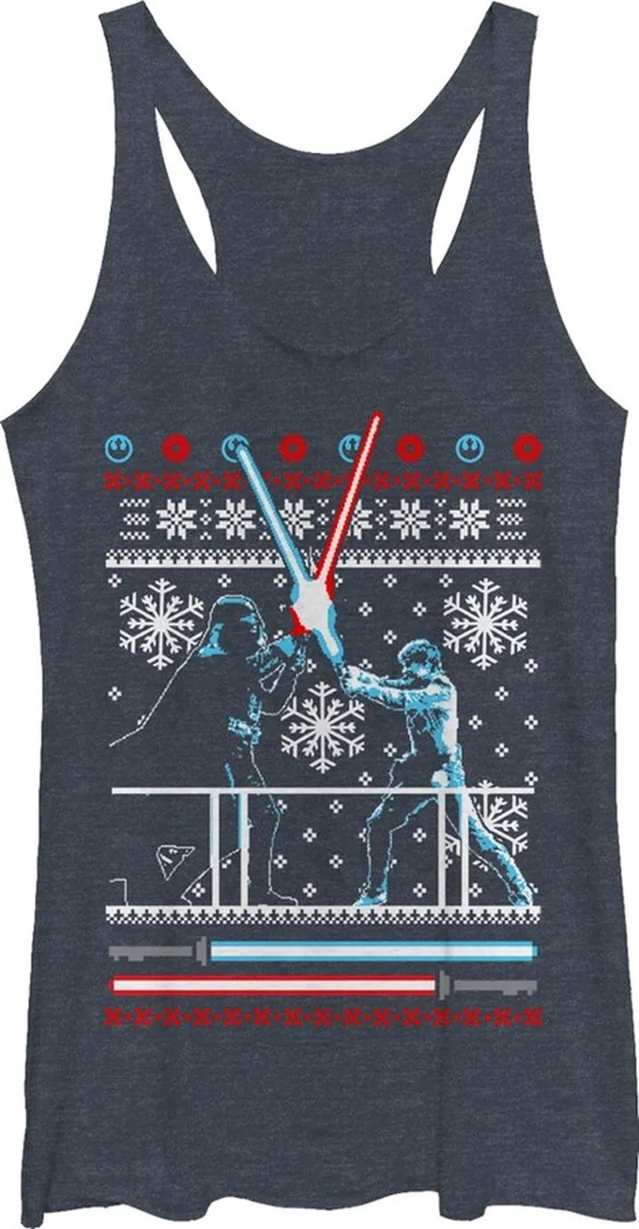 Women's Star Wars Ugly Christmas Duel Racerback Tank Top - Navy Blue Heather - Large
