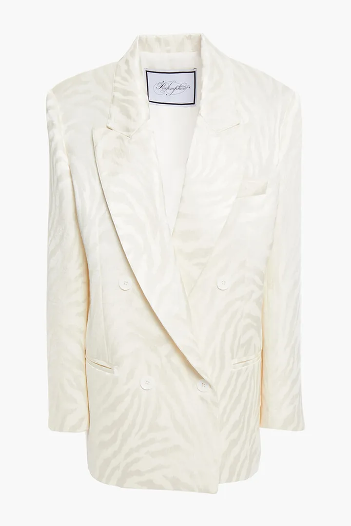 Double-breasted cotton-blend jacquard blazer