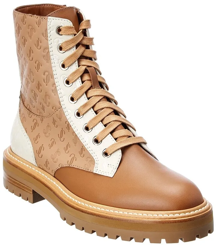 Jimmy Choo Cora Monogram Leather Combat Boot
