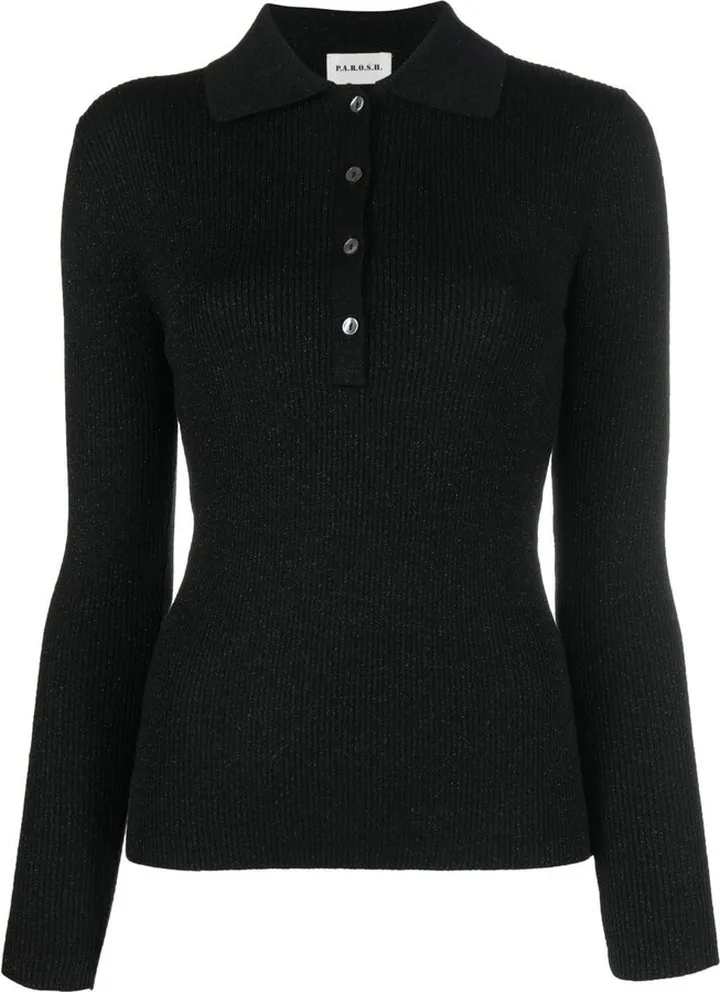 Ribbed-Knit Wool Polo Shirt