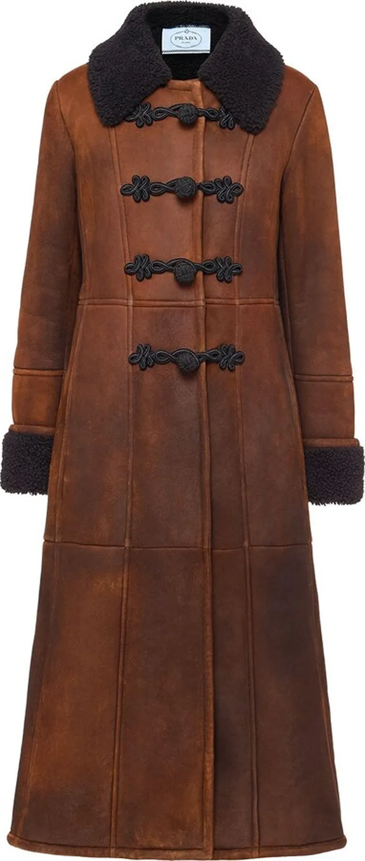 Shearling-Trim Midi Coat