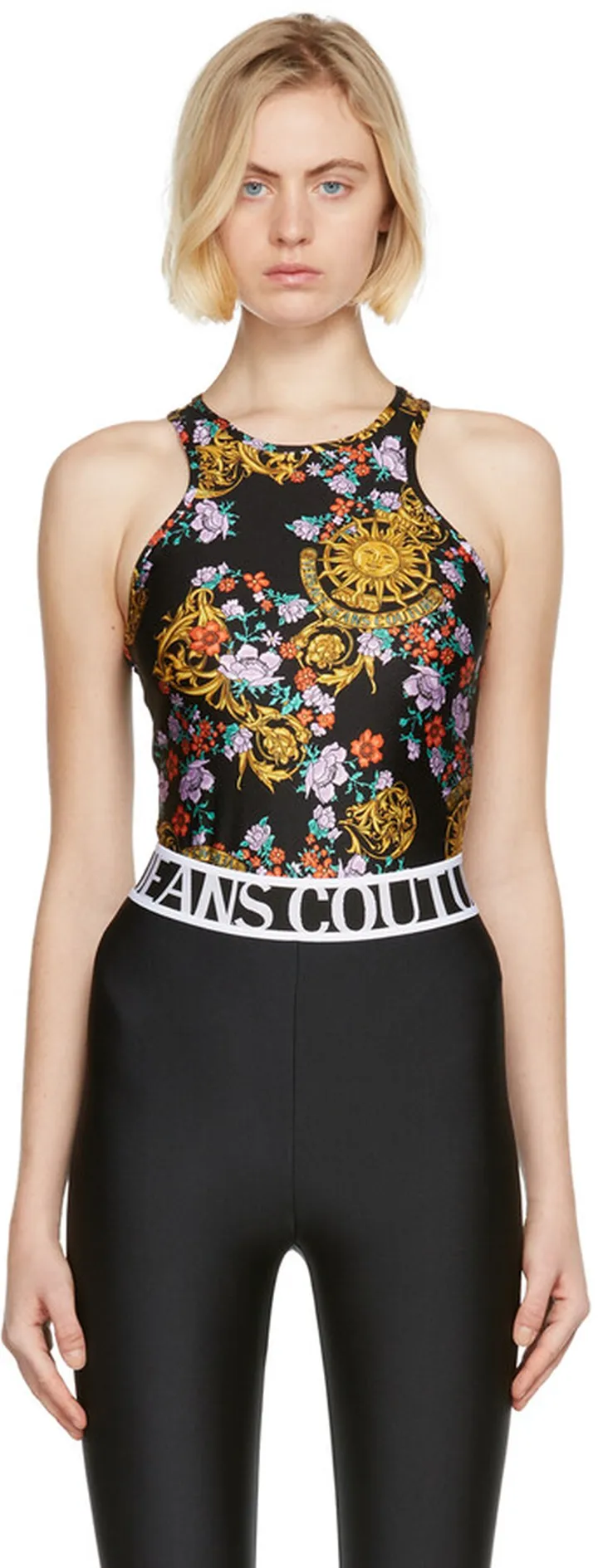 Versace Jeans Couture Black Sun Flower Garland Bodysuit