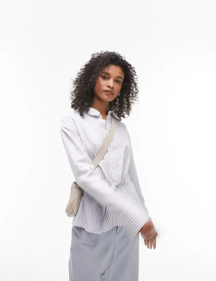 Topshop twist side stripe shirt in blue