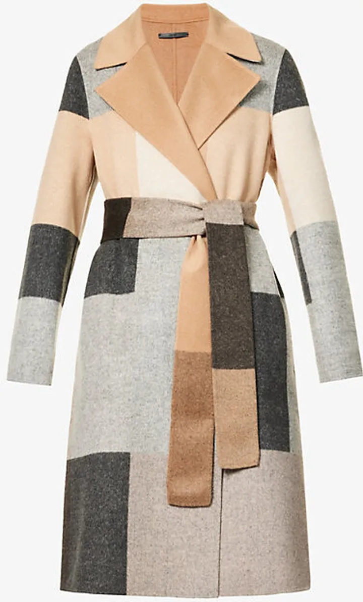 Womens Camel Combo Arline Belted Wool Coat