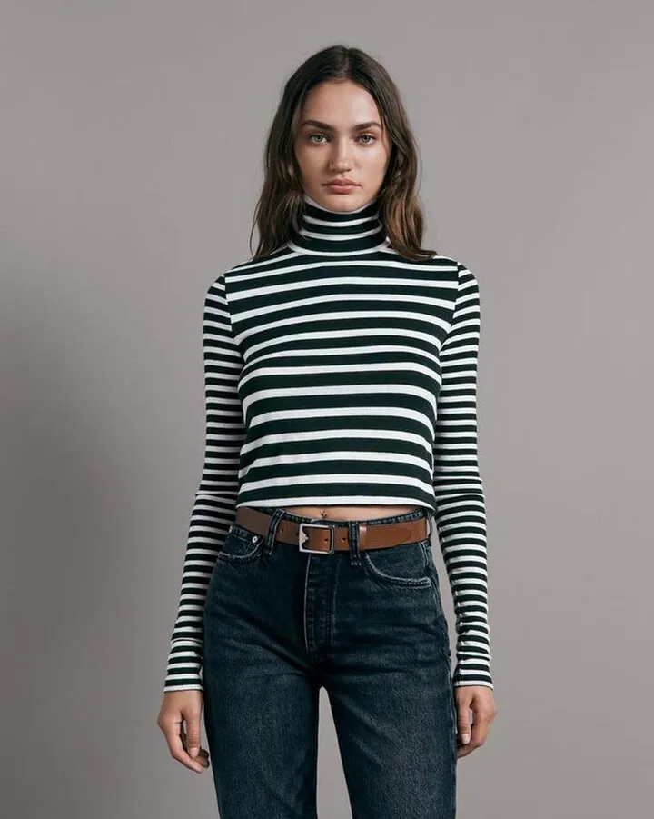 Knit Stripe Long Sleeve Turtleneck