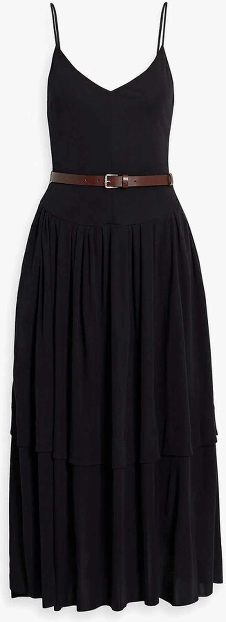 Belted gathered jersey midi dress