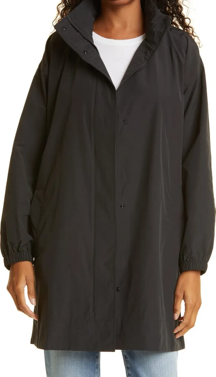 Stand Collar Hidden Hood Organic Cotton Blend Coat