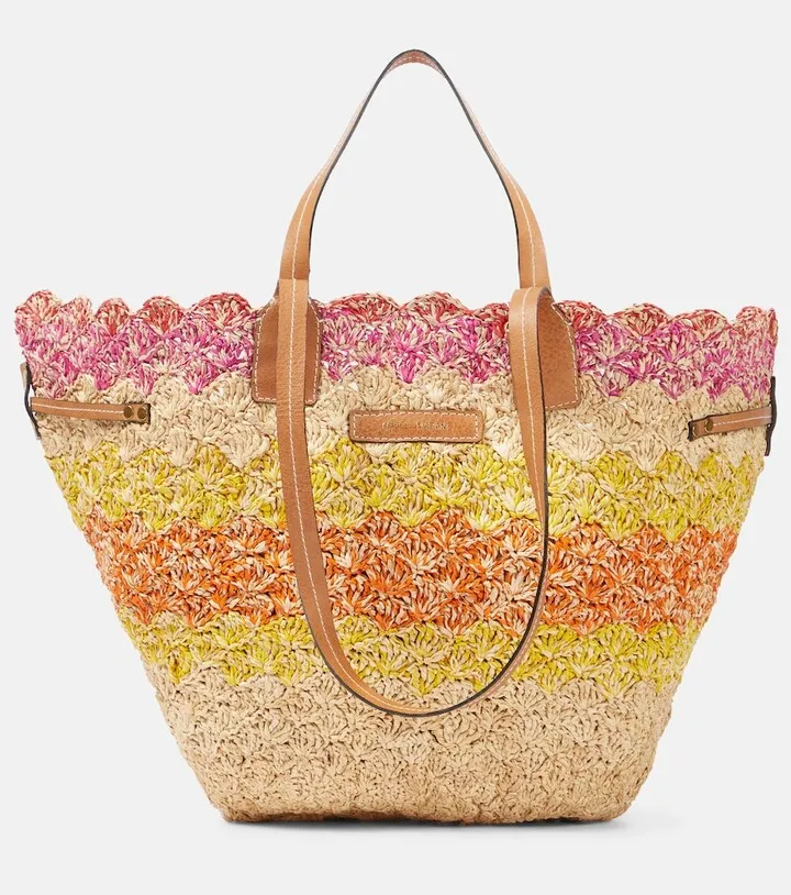 Coiba striped raffia basket bag
