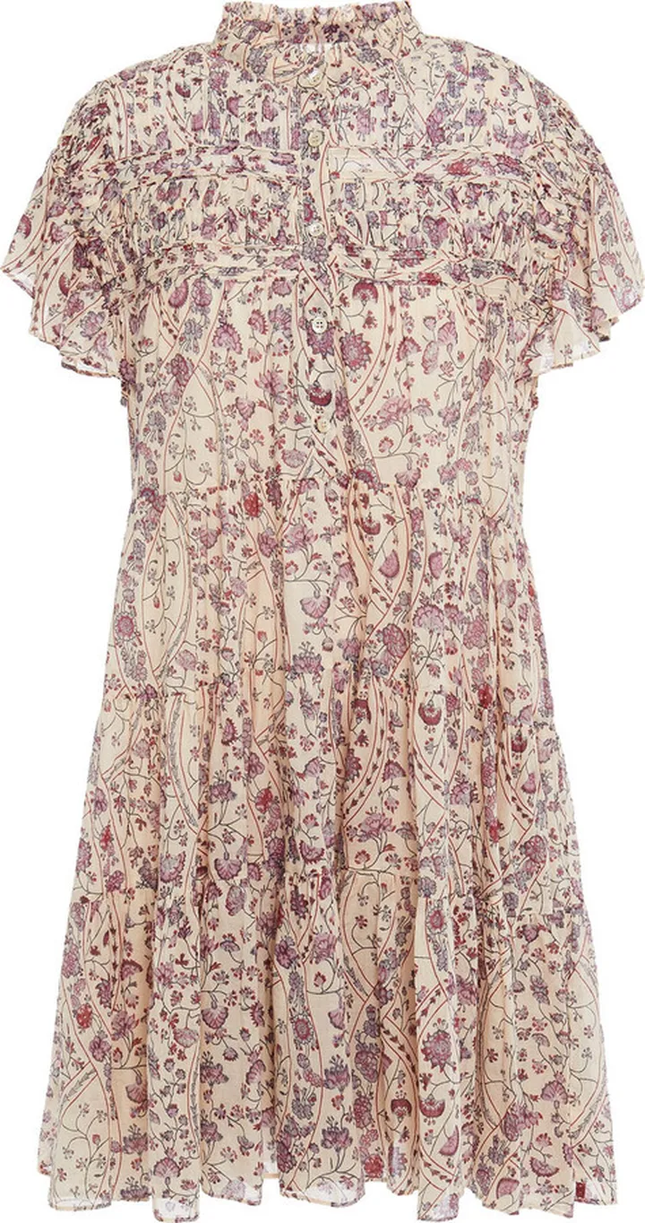 Gathered floral-print cotton-voile mini dress