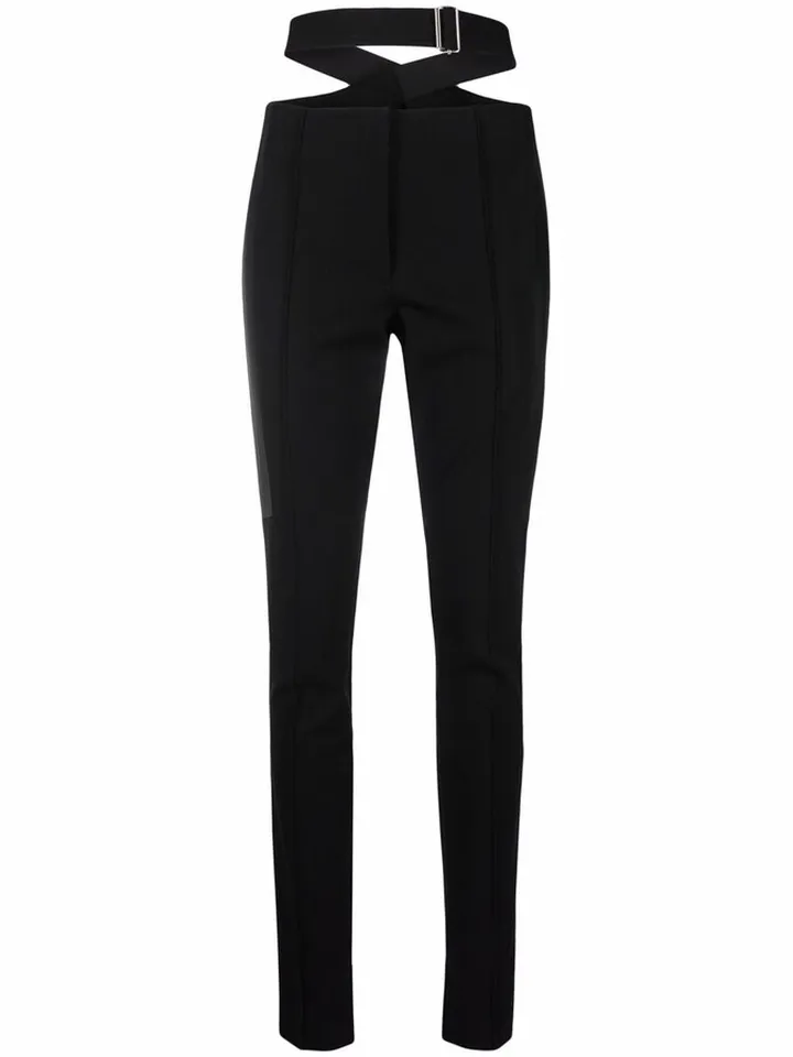Panel waist-strap skinny trousers